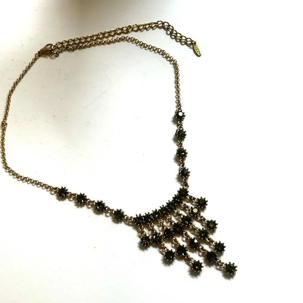 VCLM green and gold tone rhinestone necklace